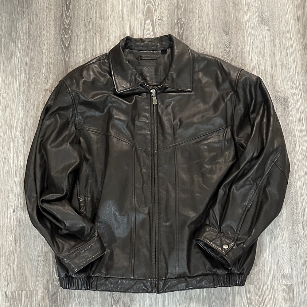 Roundtree & Yorke Genuine Leather Bomber Jacket Brown XL Men’s Classic Nice!